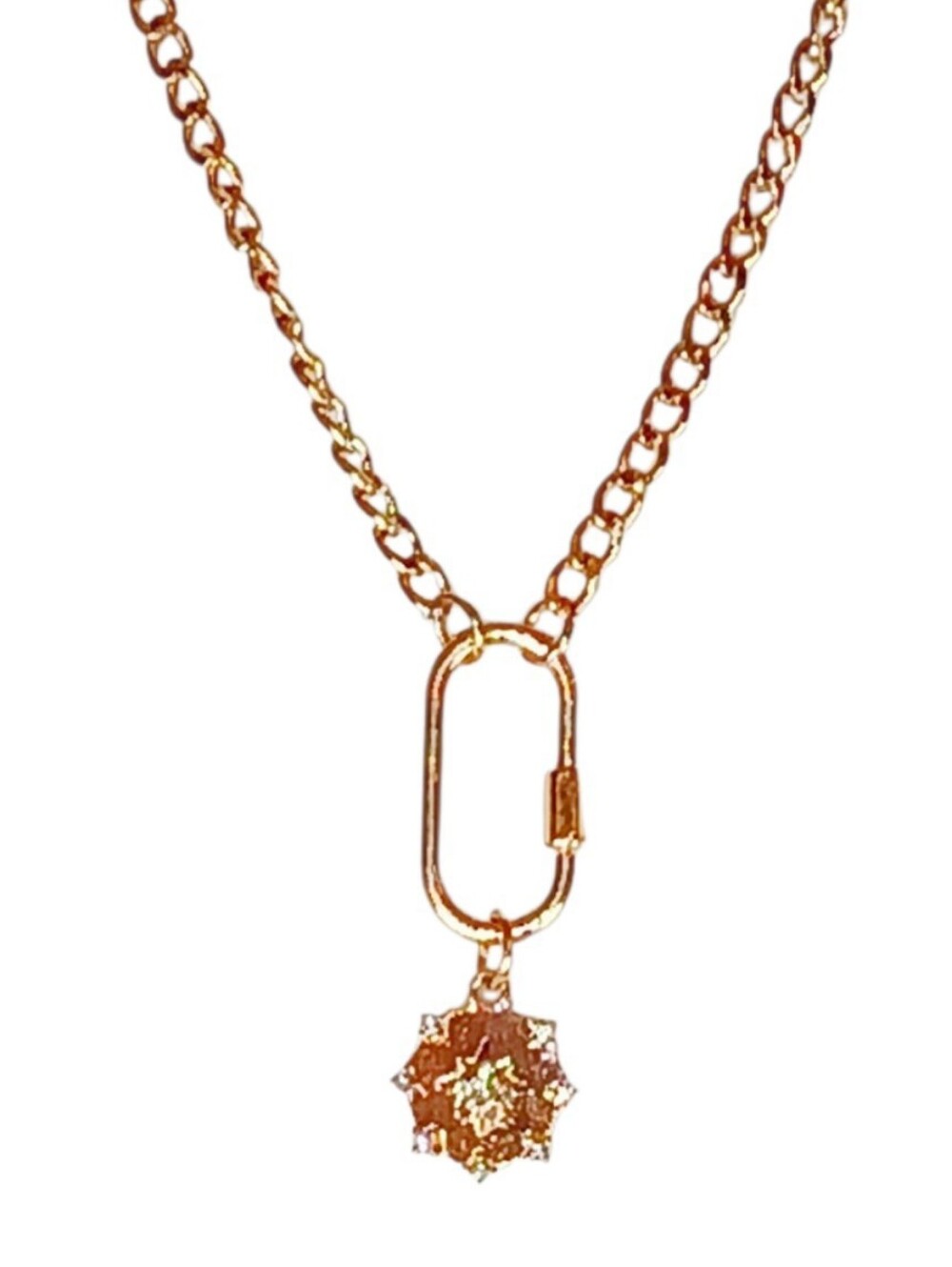 Gold Caribiner Pendant Necklace Star Stud Earrings Mod 60s Astro Core Y2k Core - Picture 4 of 16